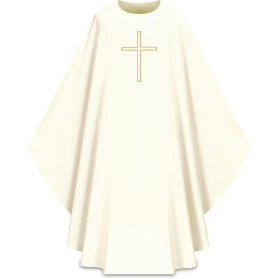 White Assisi chasuble with embroidered cross