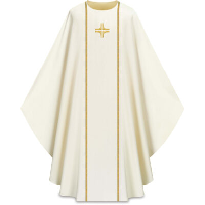 ASSISI Chasuble con galones y cruz bordada (ecru)