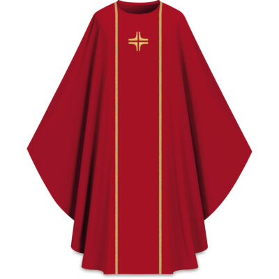 ASSISI Chasuble con galones y cruz bordada (rojo)
