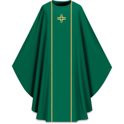 ASSISI Chasuble con galones y cruz bordada (verde)