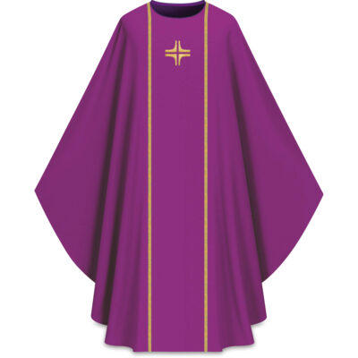 ASSISI Chasuble con galones y cruz bordada (morado)